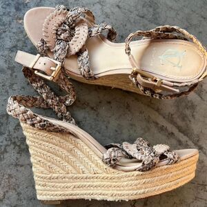 Vince Camuto Signature Python Braided Espadrille Wedge Sandals Beige 10 / 40